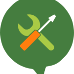 Rundes, buntes Icon als Sprechblase zur Kategorie "Reparatur"